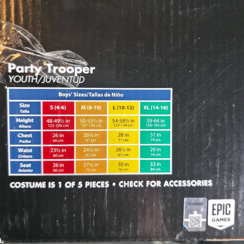 Fortnite Party Trooper Costume Boys M 8-10 5pc Set